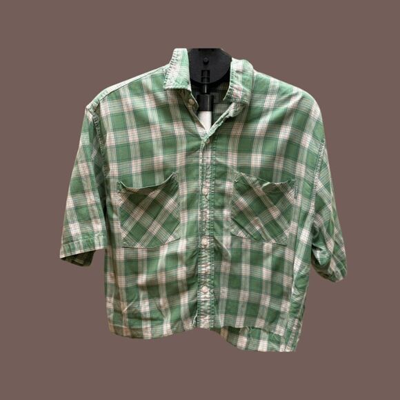 Carhartt Other - Vintage Carhartt Men's Green Plaid Cropped Button-Up Shirt with Raw Hem Size M